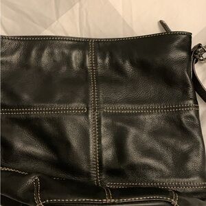 Tignanello Black Leather crossbody Bag with Gold Accents